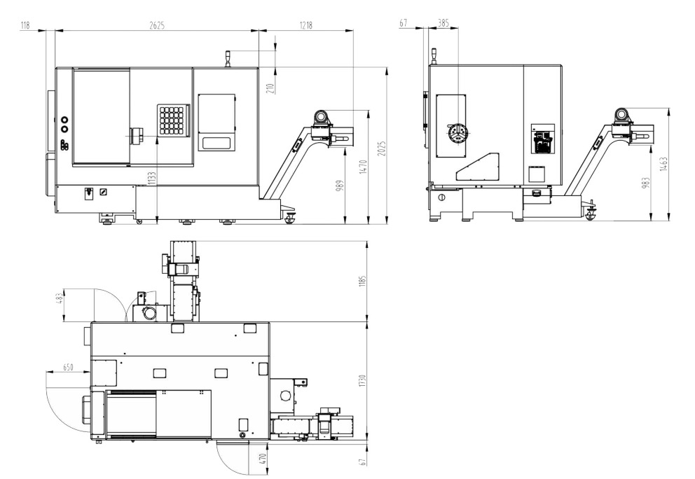 HTB50Y斜床CNC车床机器布局1025